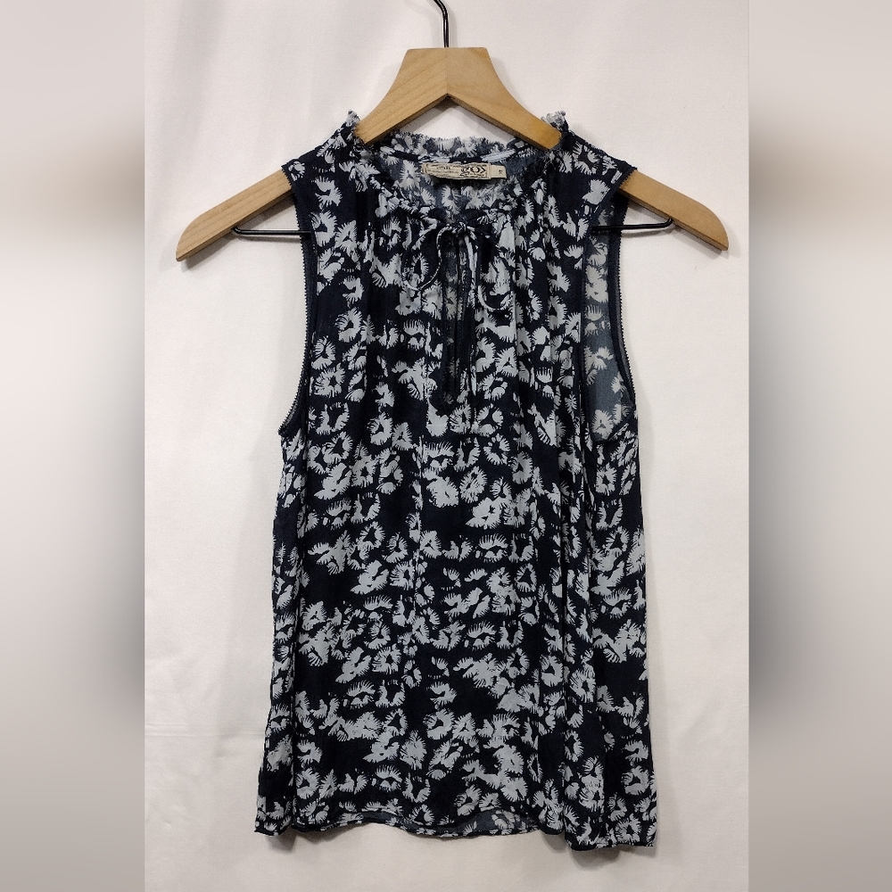 Go By Gosilk 100% Silk Floral Sleeveless Babydoll Top Women's XS Black White Y2K
